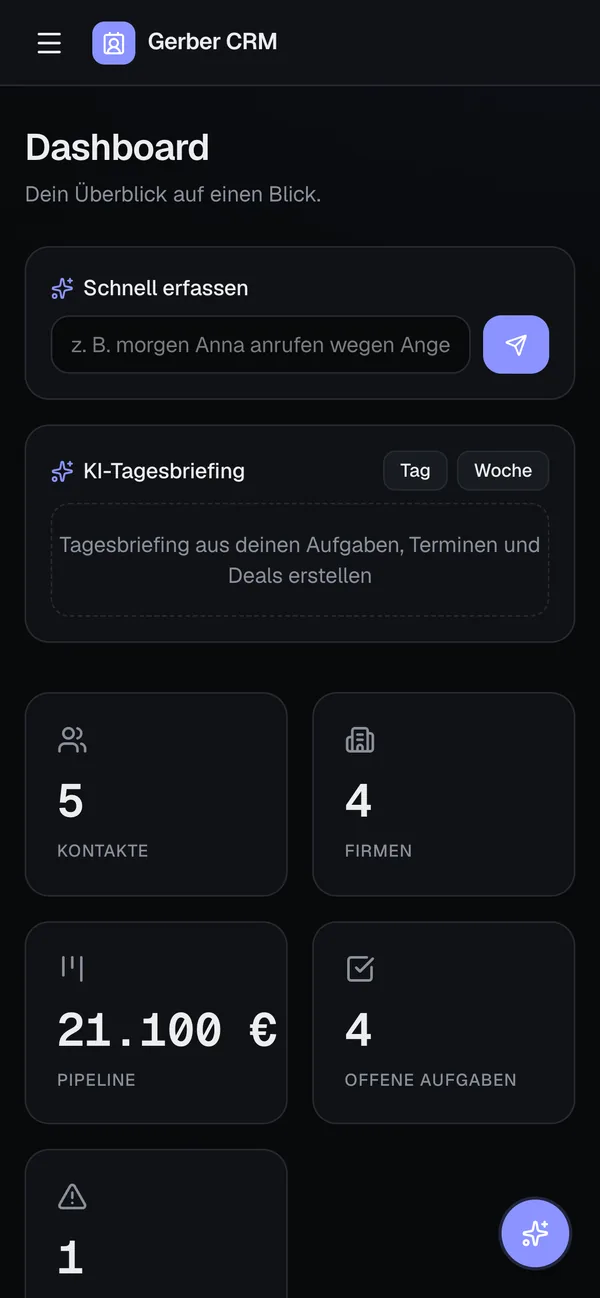 Dashboard on a phone (demo data)